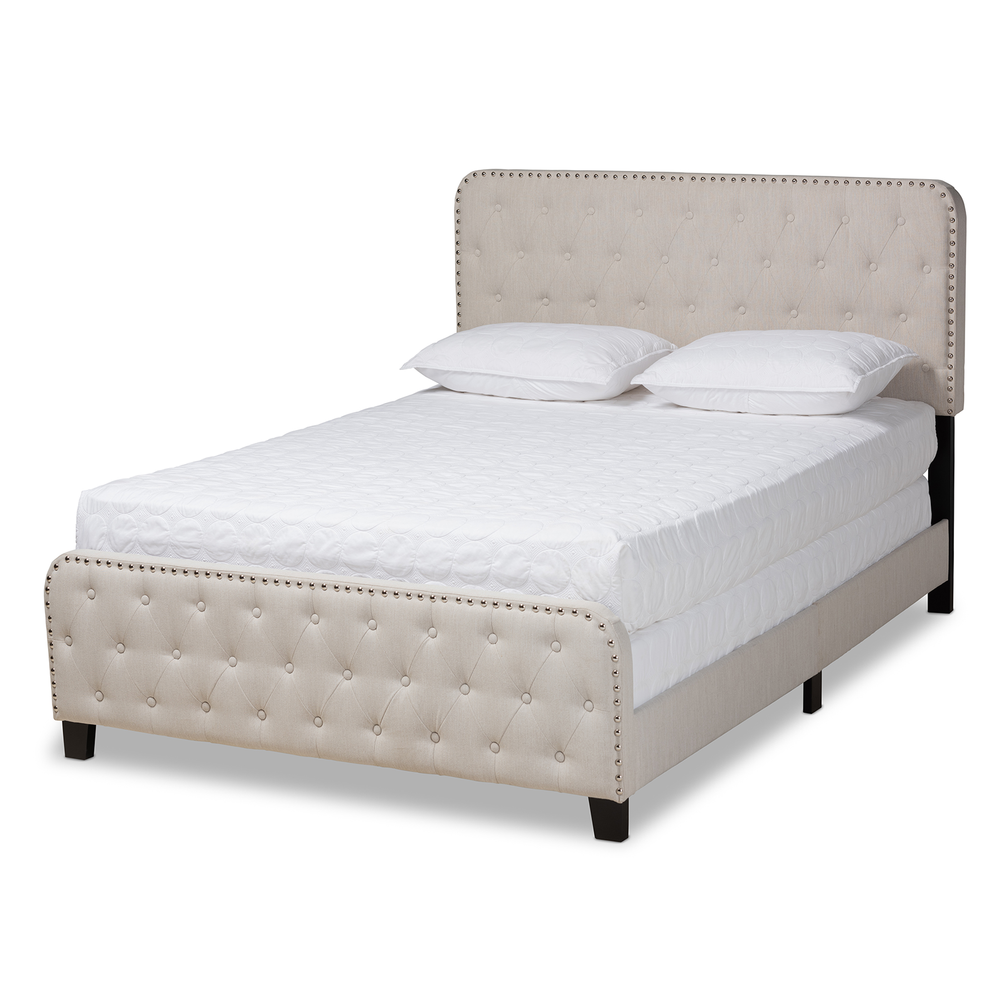 Baxton Studio Annalisa Modern Transitional Beige Fabric Upholstered Button Tufted Full Size Panel Bed